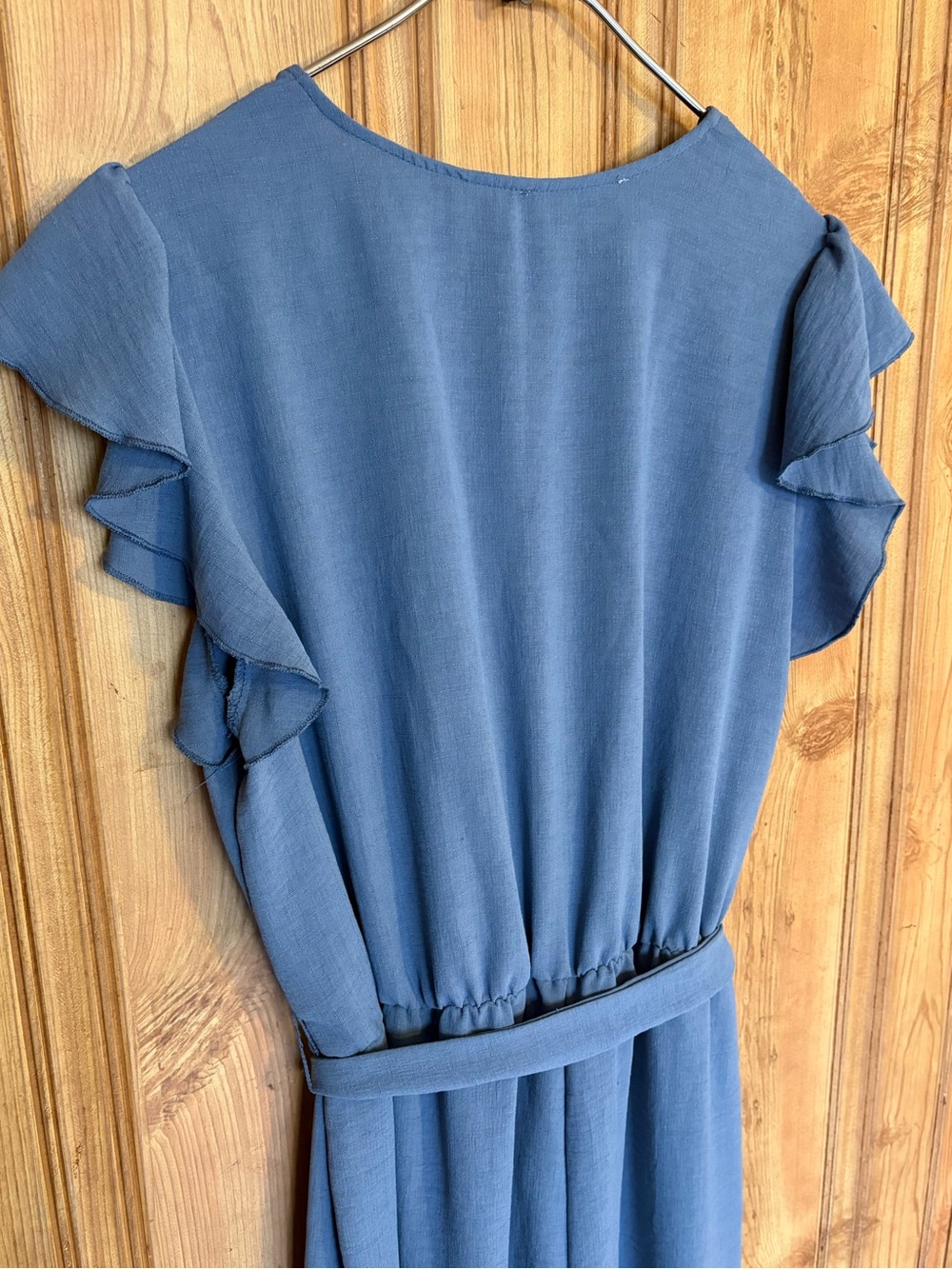 Inspired Hearts Dusty Blue Wrap Maxi Jumpsuit with Tie Waist size L - Picture 6 of 14